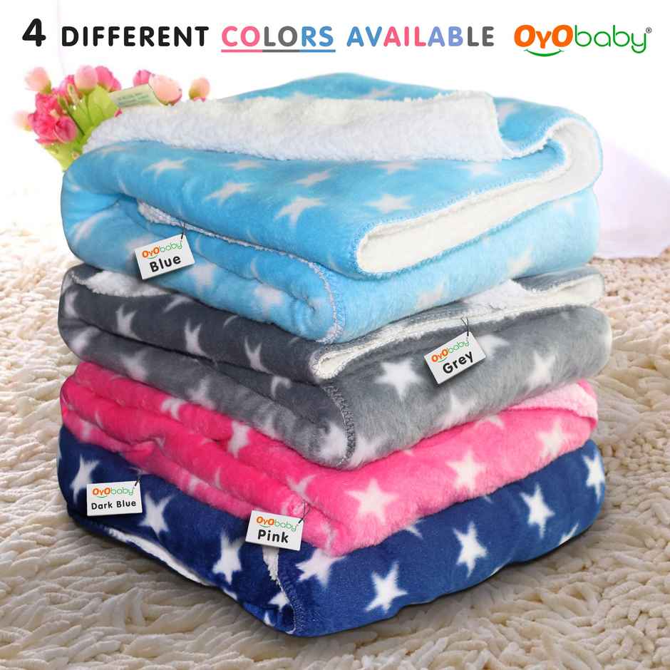 Oyo Baby Blanket New Born Babiessoft Baby Combo Wrapper Pink & Grey Star Printed