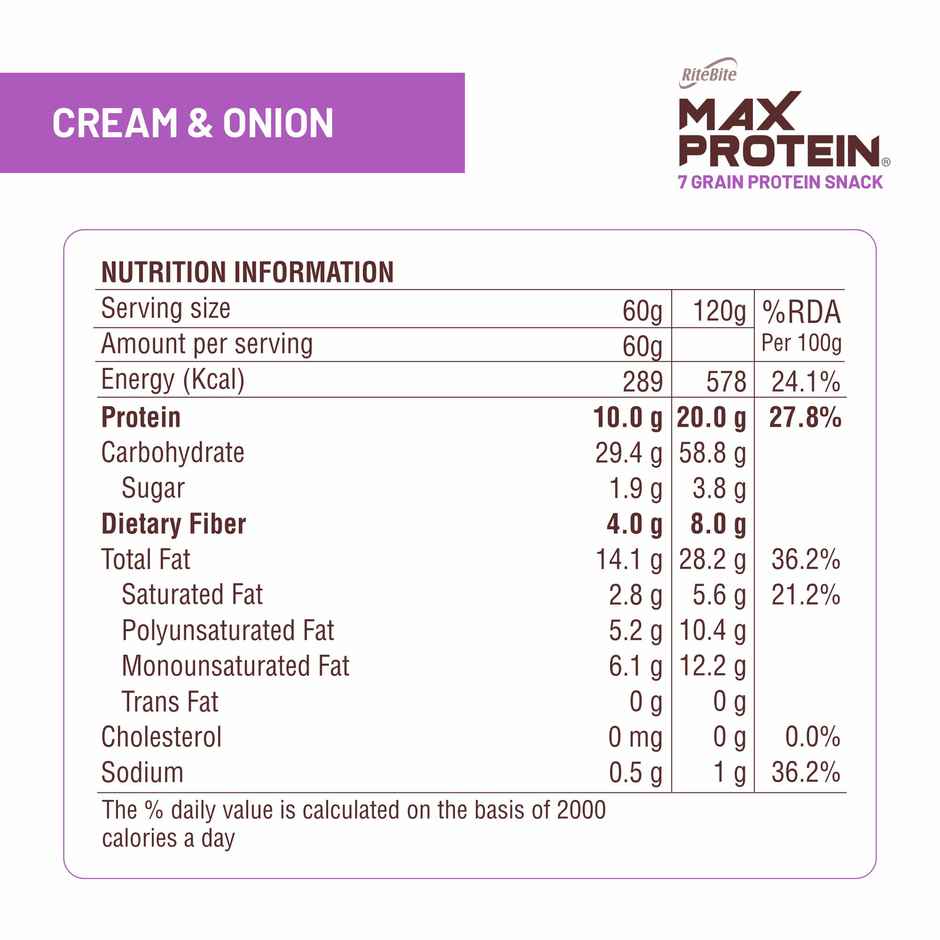 RiteBite Max Protein Cream and Onion Multigrain Protein Chips | 20g Protein | 8g Fiber | Gluten Free