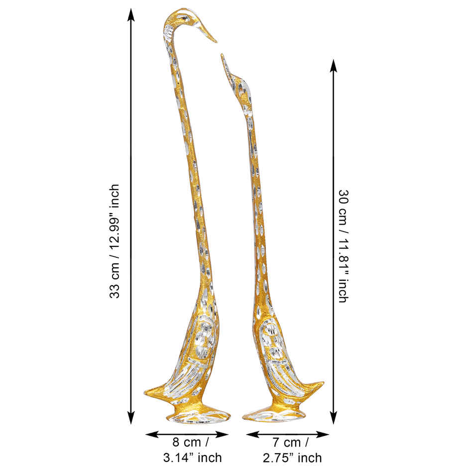 eCraftIndia Elegant Silver and Golden Kissing Swan Couple Statue