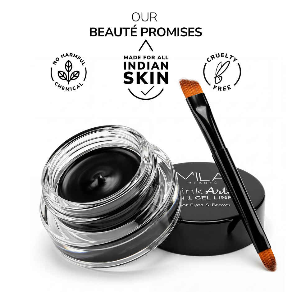 Mila Beaute Wink Artist 2 In 1 Gel Liner For Eyes & Brows Waterproof Upto 36Hours - Black