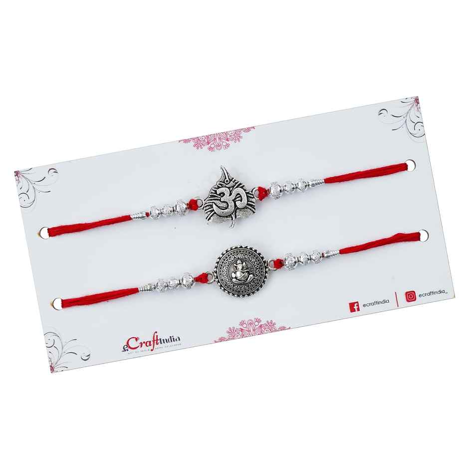 Religious Lord Ganesha and Om Symbol Religious Rakhi for Brothers with Roli Chawal | Pack of 2 | Ecraftindia