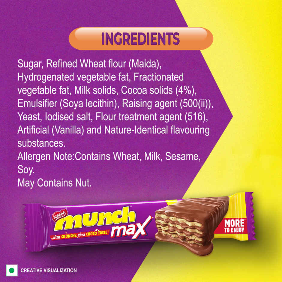 Nestle MUNCH MAX, Choco Coated Crunchy Wafer Chocolate Bar