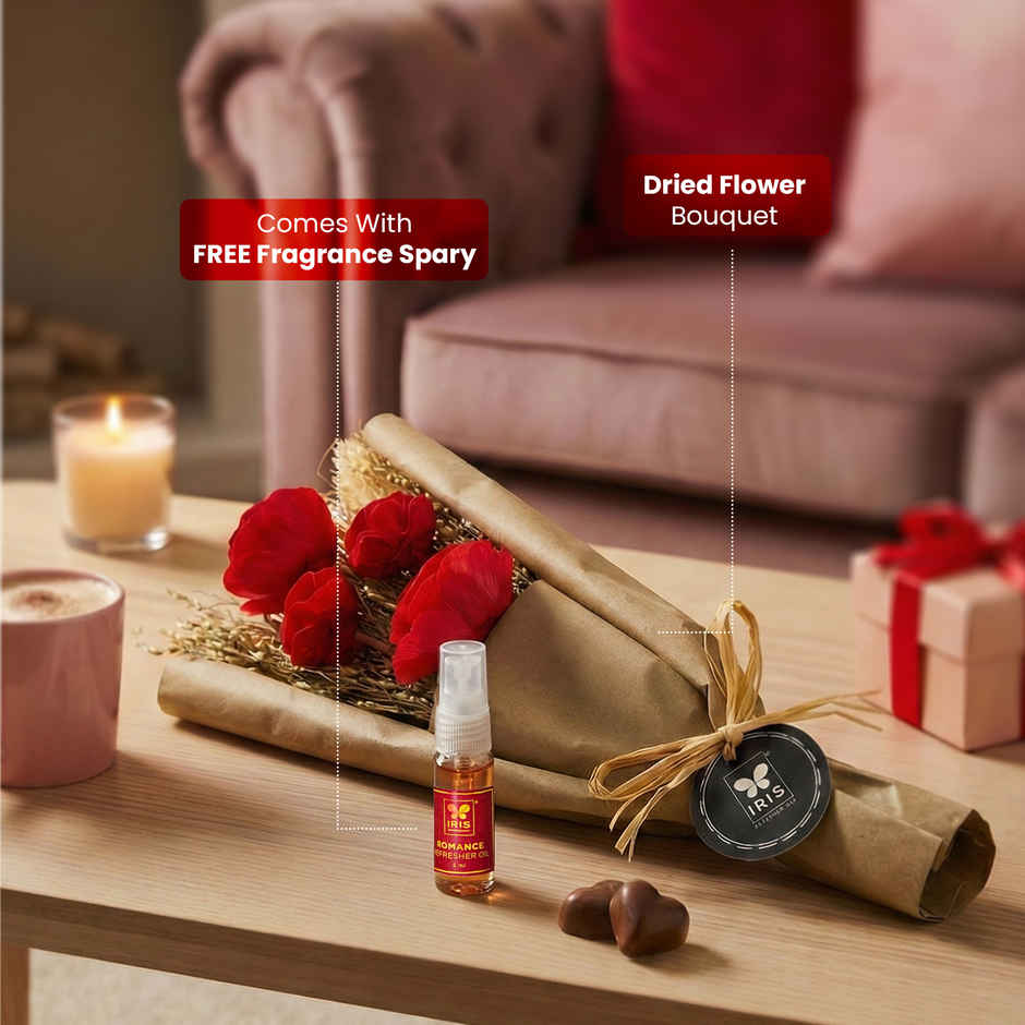 Everlasting Red Rose Love Dry Flower Bouquet with Fragrance Spray | Ideal for Gifting | IRIS