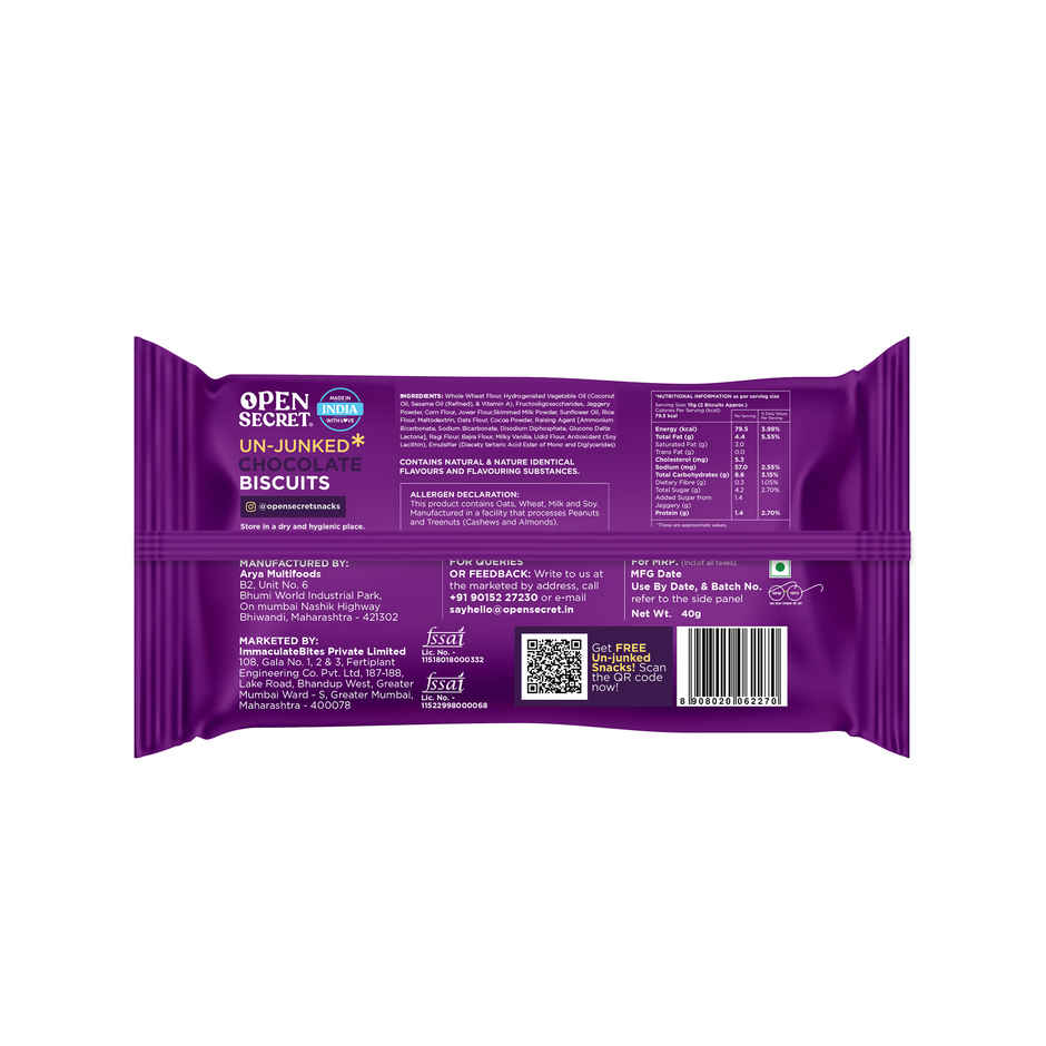 Open Secret Zero Maida Chocolate Biscuit Cookies,Healthy Snacks with No Refined Sugar & No Palm Oil