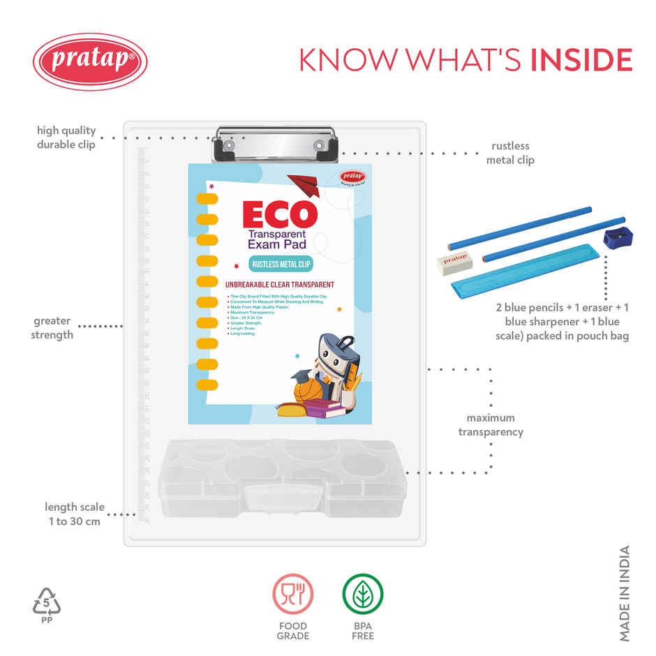 PRATAP Eco Exam Pad Set With Bubble Box & Stationery In Pouch Bag
