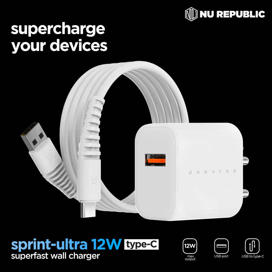 Dubstep Sprint 12W 2.4A Fast Charging Adapter With Cable (Usb-A To Type-C )