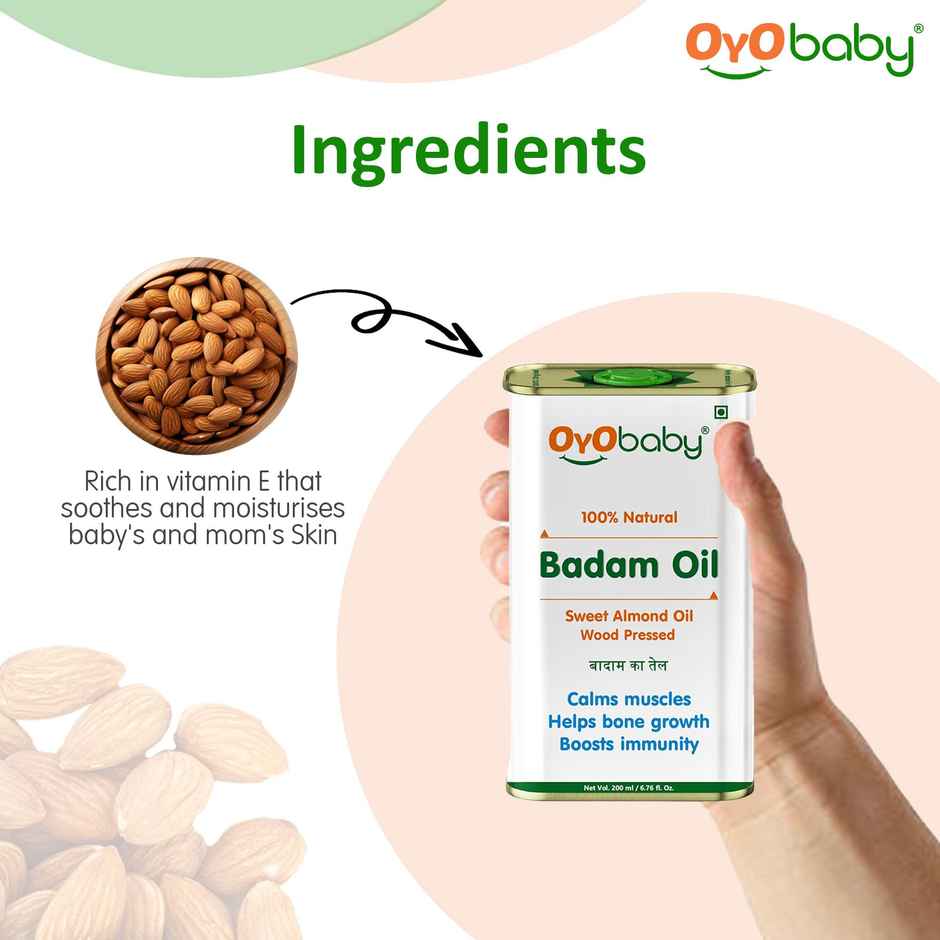 Oyo Baby Oil For New Born Wood Pressed Badam Rogan Oil - Massage, Skin & Hair Oil