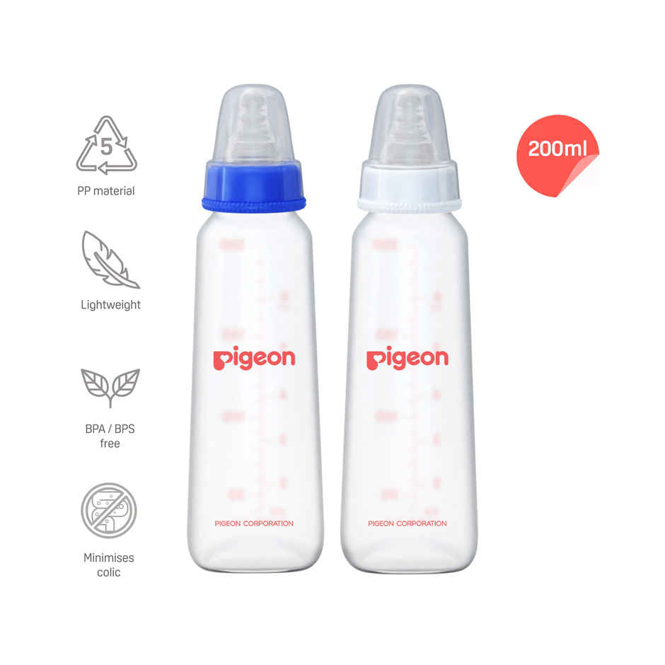 Pigeon Baby Care Peristaltic Nursing Bottle Twin Pack | 200 ml | Blue White Nipple M