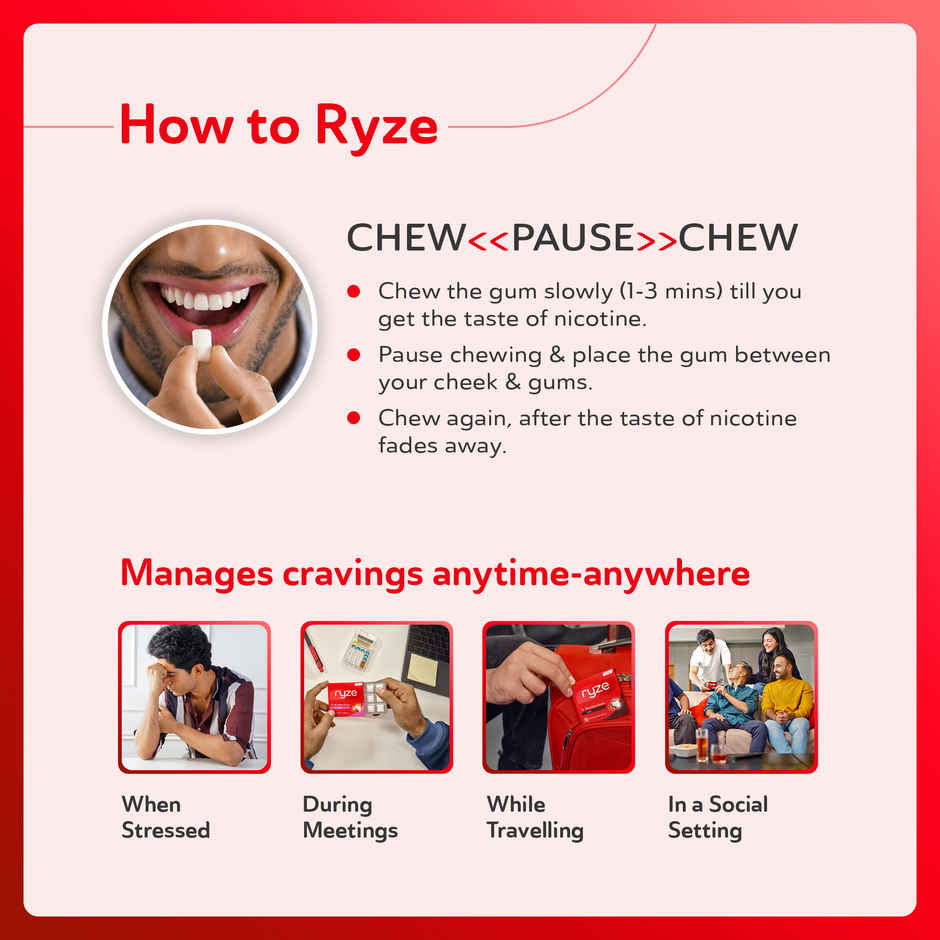 Ryze Paan Masala Nicotine Gum 2MG | 9 Gum Blister Combo 