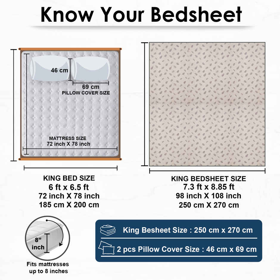 Story@Home Microfiber King 300 TC Floral Bedsheet with 2 Pillow Covers | Beige