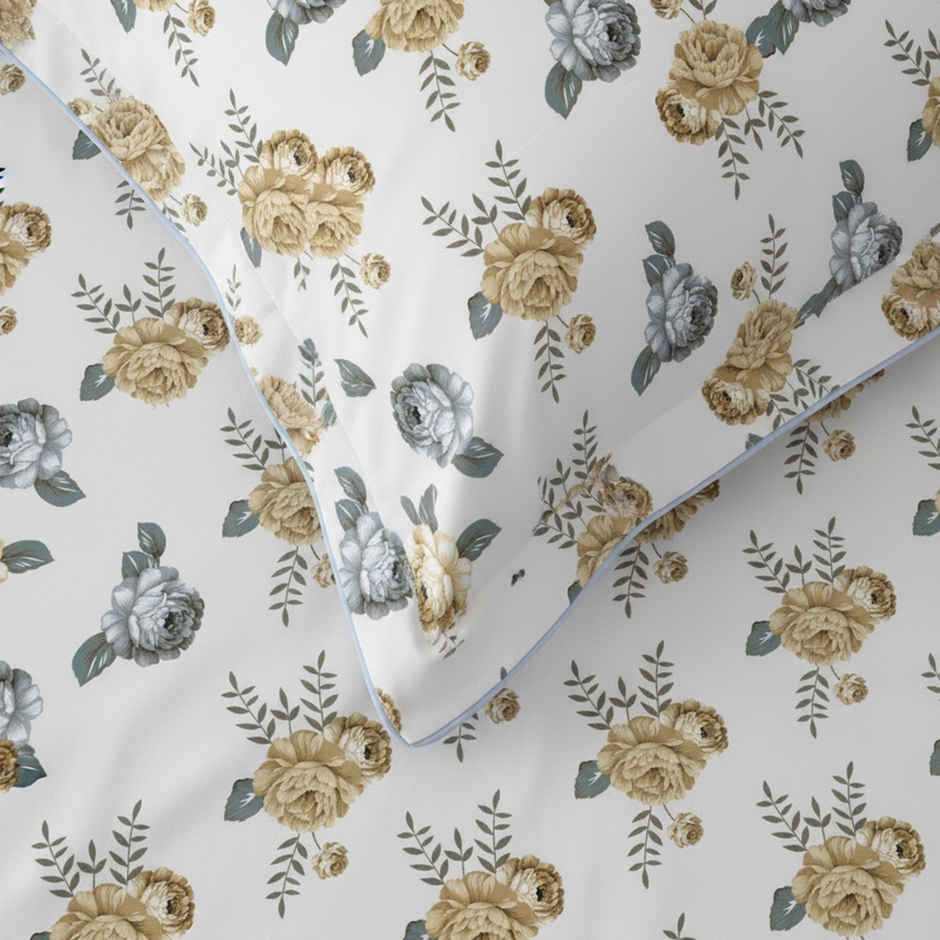 Raymond Home 120 GSM Hazel Floral Double Bedsheet with 2 Pillow Covers White