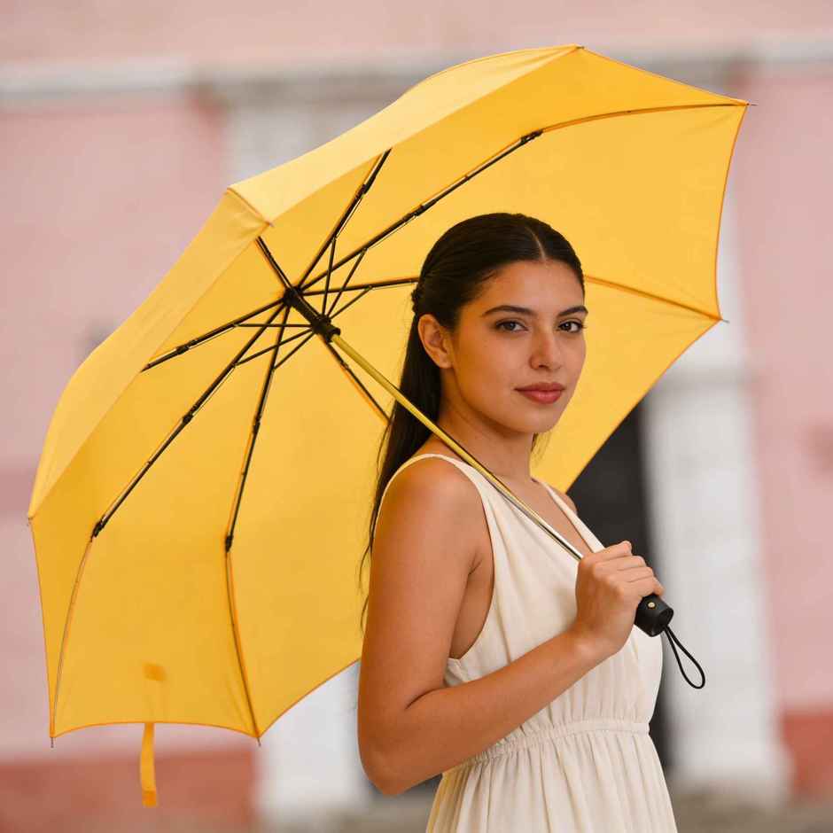 EUME Leatrix 21 Inch 2 Fold Auto-Open Lemon Umbrella | Golden Yellow
