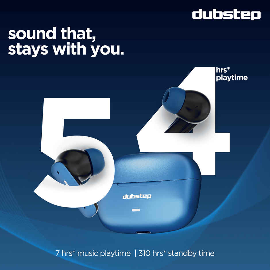 Dubstep Buzz X6 TWS Earbuds Upto 54hrs Playtime|13mm Neodymium Driver| XBass Technology|TWS Ear Buds Wireless Earphones with mic - Blue