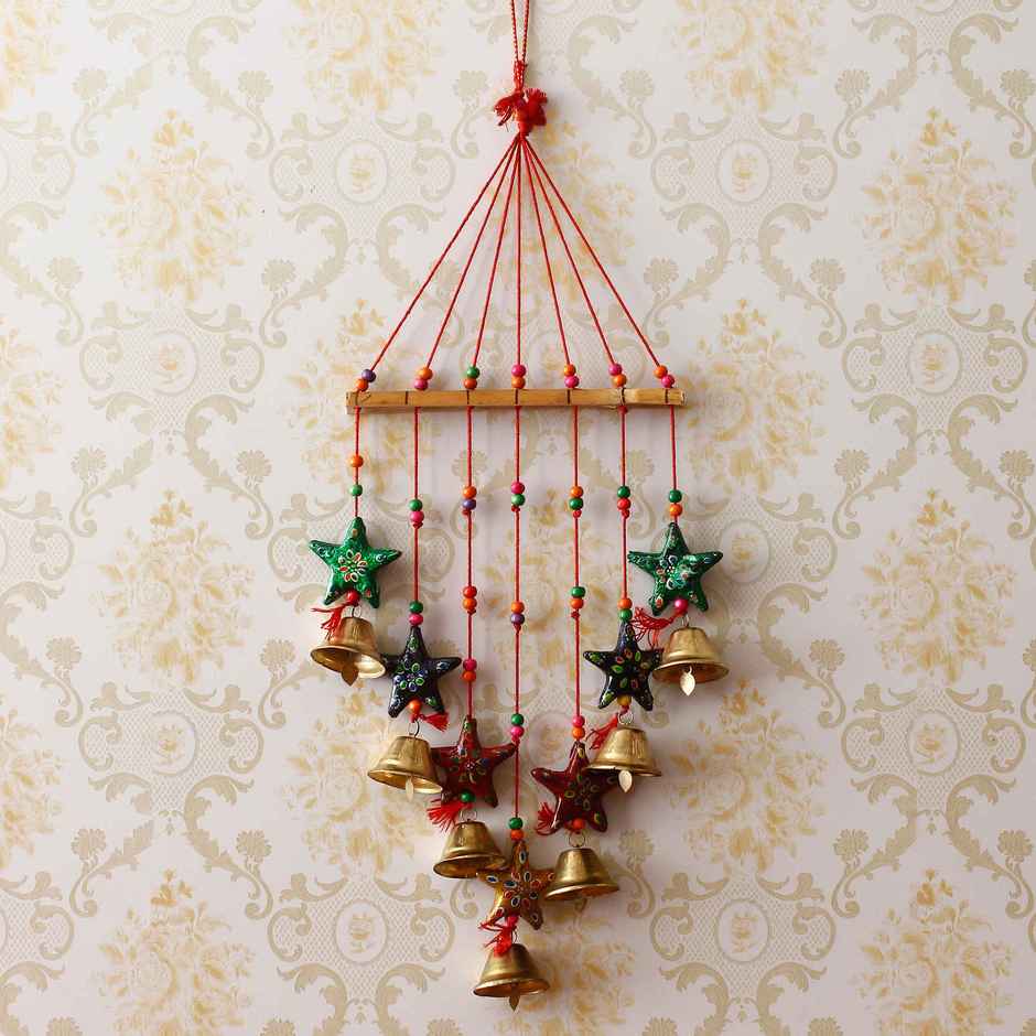 eCraftIndia Handcrafted Decorative Colorful Stars Wall/Door/Window Hanging Bells