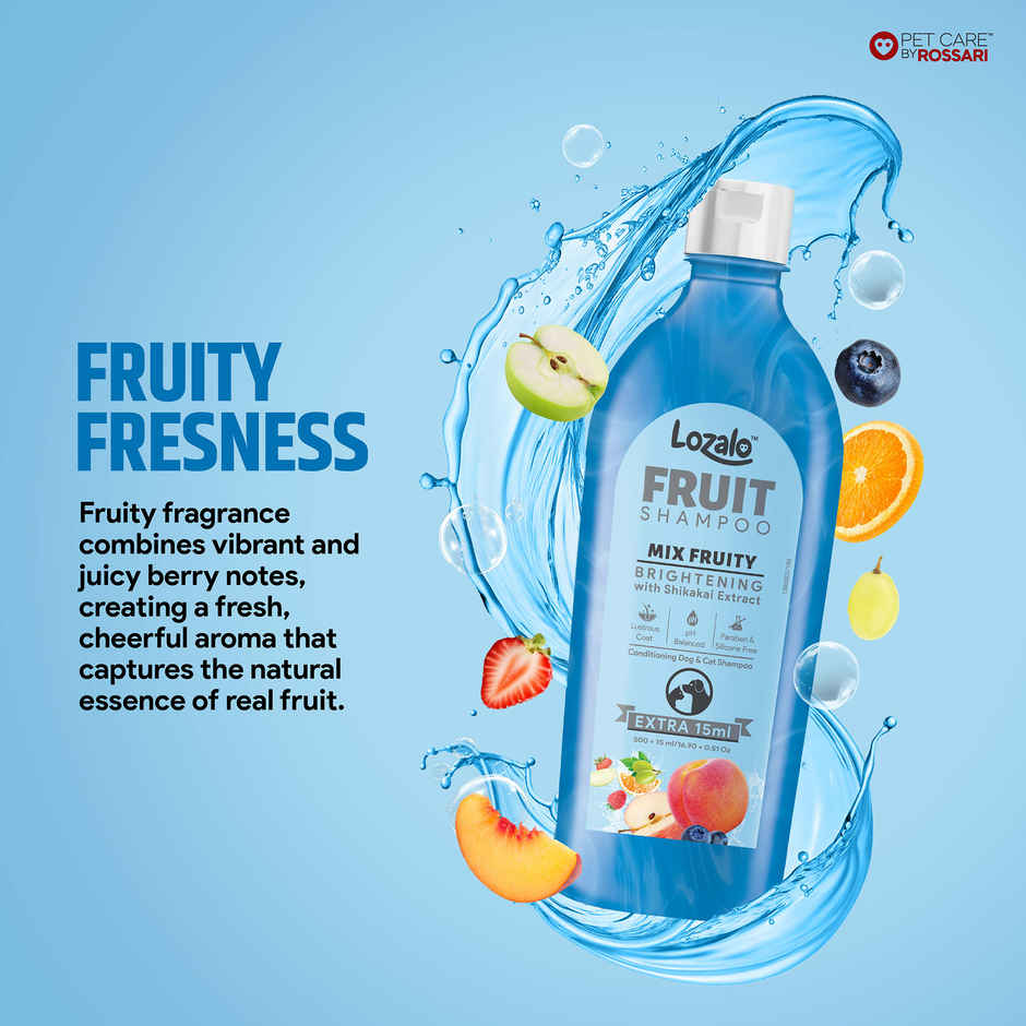 Lozalo Fruit Pet Shampoo Mix Fruit pH Balanced Paraben Free for Dogs and Cats