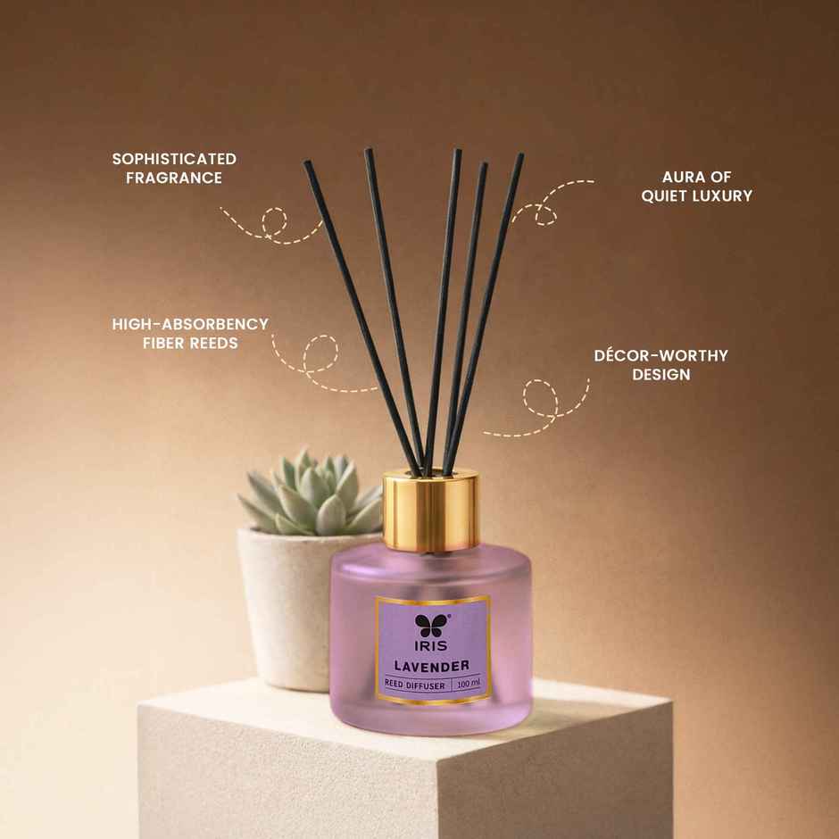 IRIS Lavender Frosted Glass Reed Diffuser Set | Oil and 5 Fibre Reed sticks