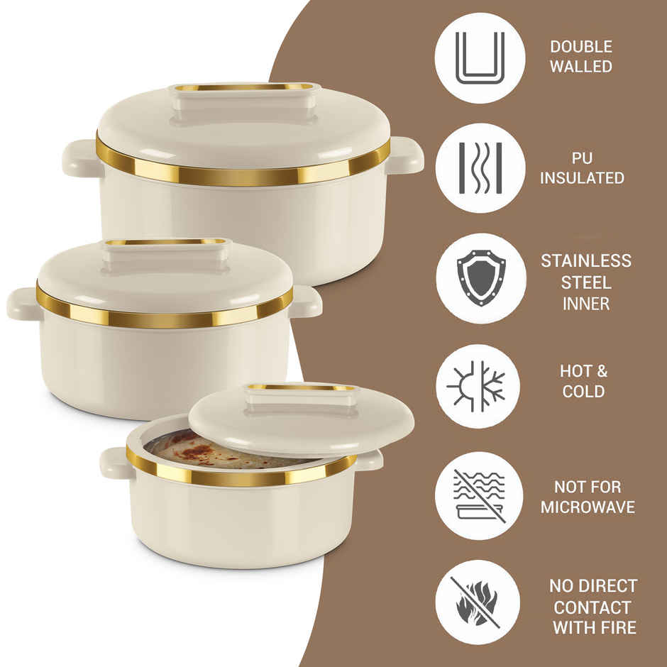 Milton Curve Inner Stainless Steel Casserole Set of 3 Ivory