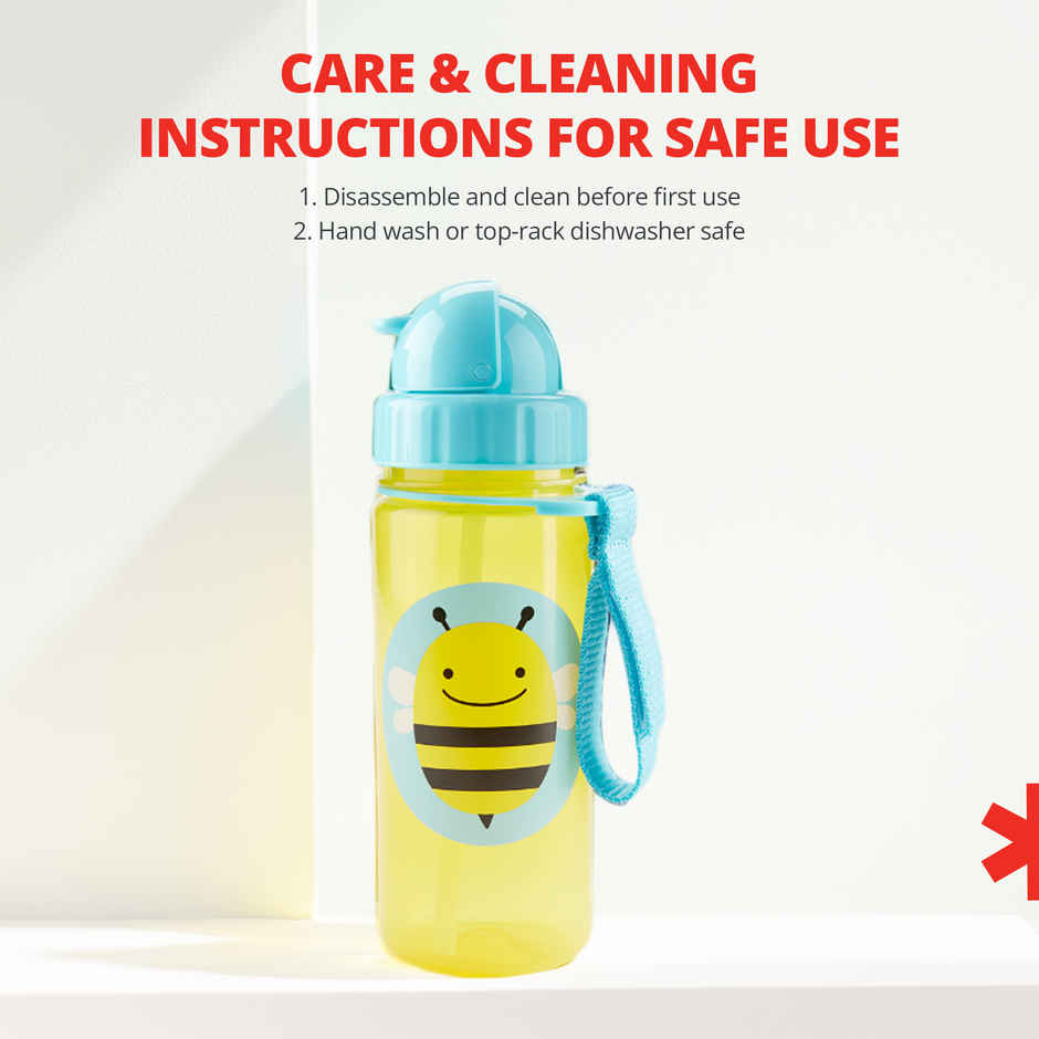 Skip Hop Zoo Kids Bottle, Flip-Top Straw, Leak-Proof, Toddler Sipper Cup, For Babies 12 M+, 385 ML