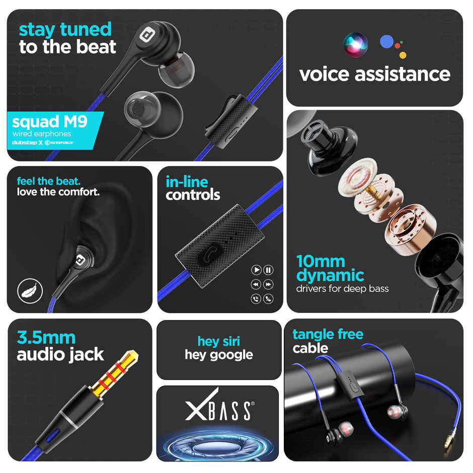 Dubstep Squad M9 With X-Bass Technology, 10Mm Dynamic Drivers In-Ear Wired Earphones With Mic