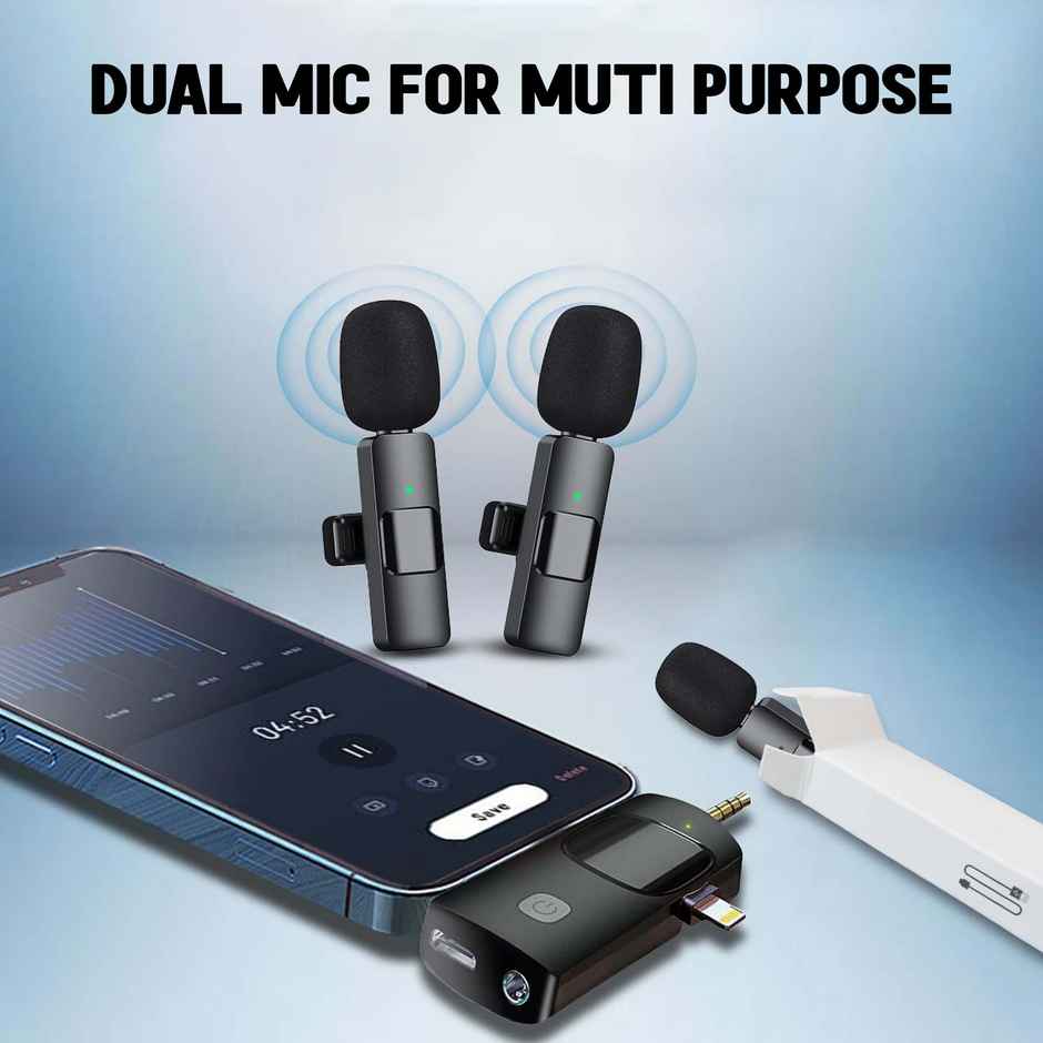 KMW 02 Dual Wireless Mic | Plug and Play | 20m Wireless Range | High Sensitivity | Wide Compatibility Sound | Smartphones, Laptops