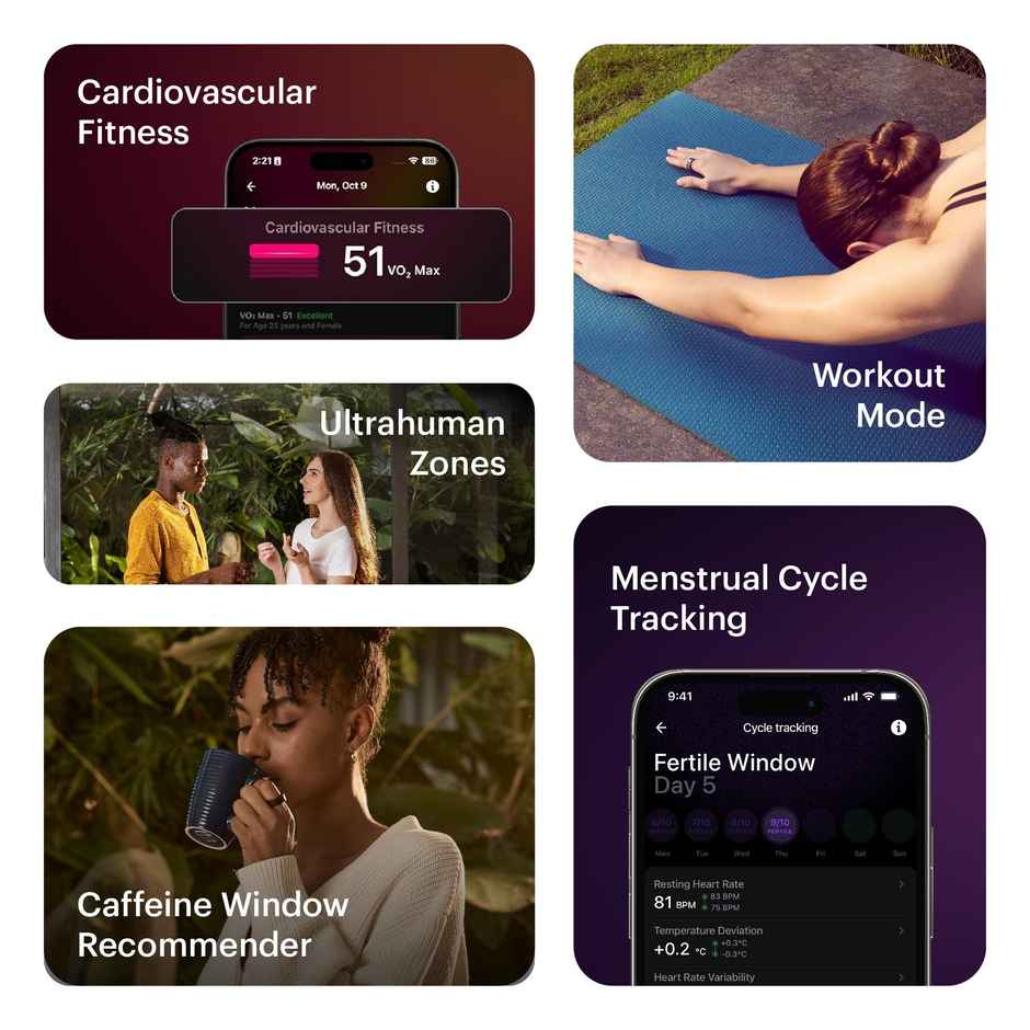 Ultrahuman Ring Air Smartring,6 Days Battery Life With Lifetime Free Subscription,Matte Grey,Size 8