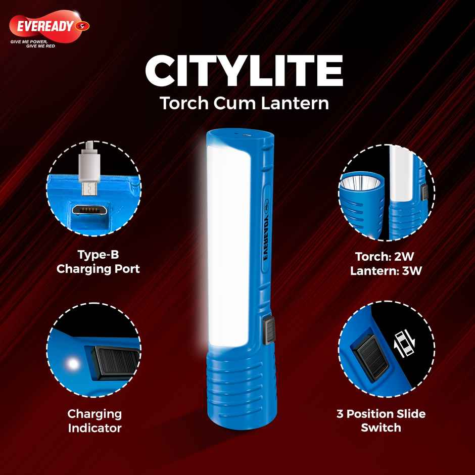 EVEREADY CITYLITE HL50 | 2W Torch + 3W Lantern, Rechargeable LED | Assorted