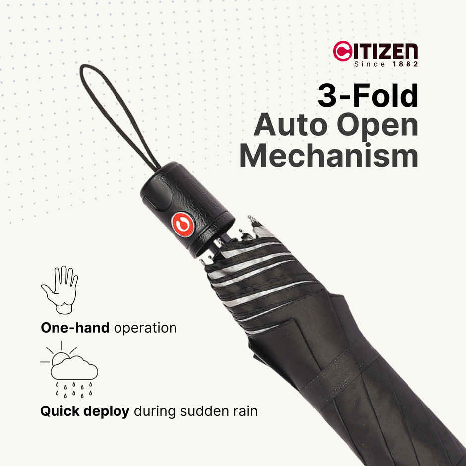 Citizen Auto Black Silver Umbrella | 22 inch | 3 Fold