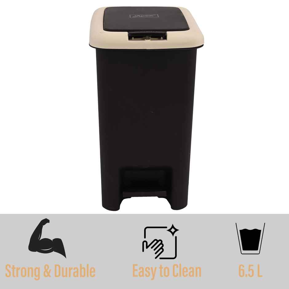 Kuber 7 Liter Spring Lock Dustbin | Kitchen Waste Box | Brown & Cream