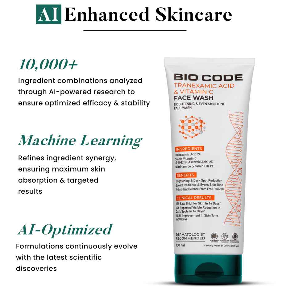 Bio Code Tranexamic Acid & Vitamin C Face Wash - Brightening & Even Tone | AI-Enhanced Formula
