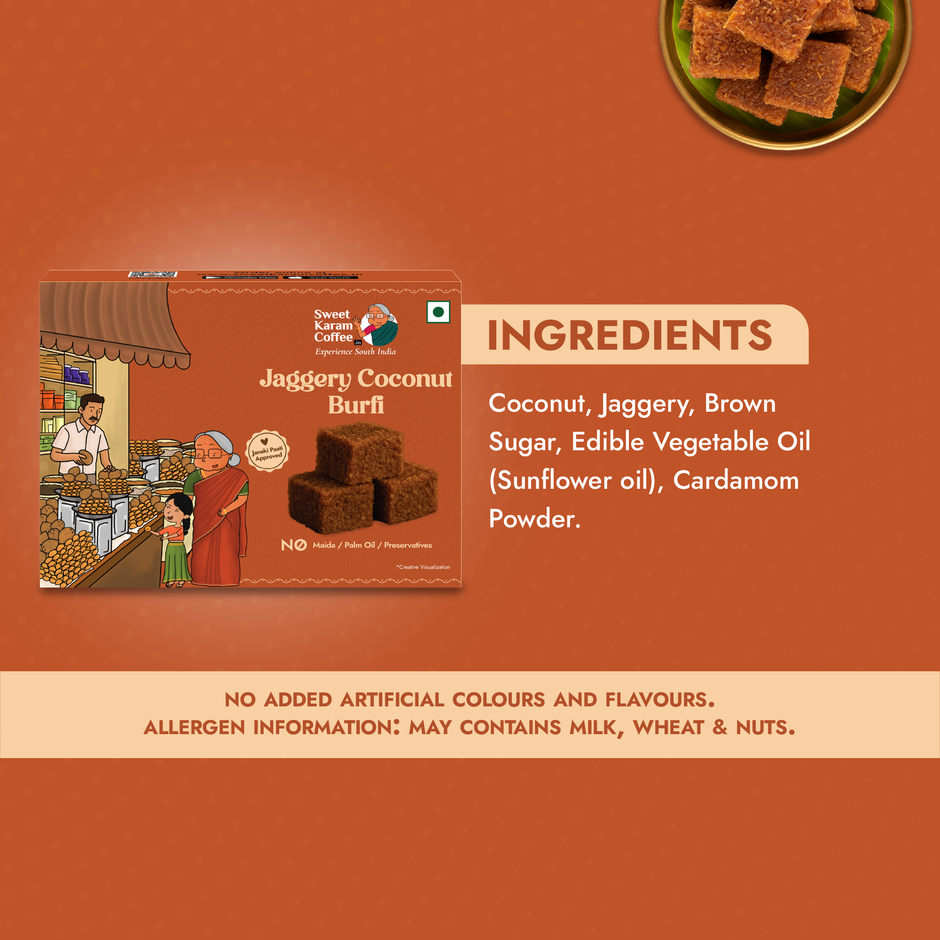 Sweet Karam Coffee Jaggery Coconut Burfi - No Preservatives
