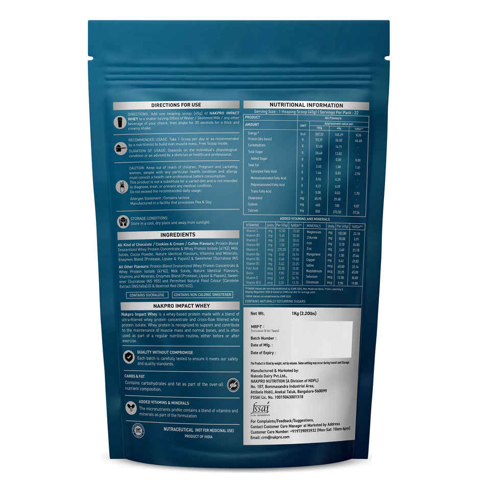 NAKPRO Impact Whey Protein blend |Isolate & Concentrate|Trustified Certified | Chocolate
