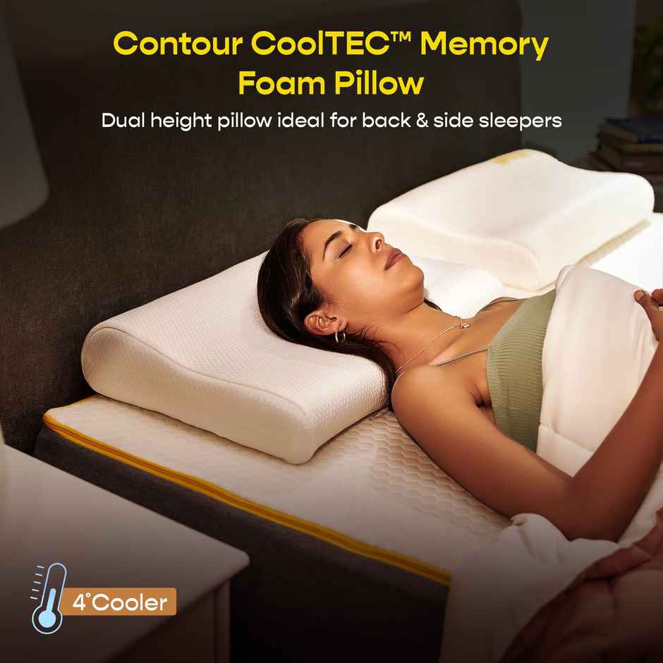 Sleepycat Contour Orthopaedic Cooltec Memory Foam Pillow - 1 Piece (Standard, 25X16 Inches)