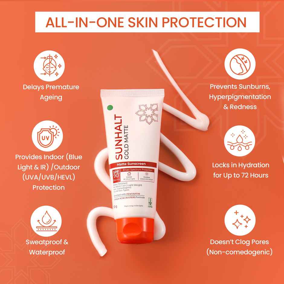Sunhalt Gold Matte Sunscreen Spf 90+ For All Skin Types
