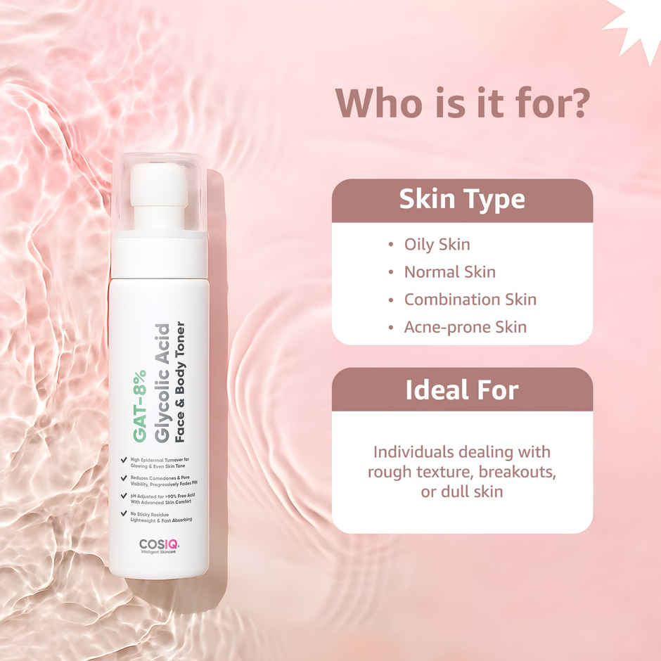 CosIQ GAT 8% Glycolic Acid Face Toner With Glycerine And Cucumber Extract