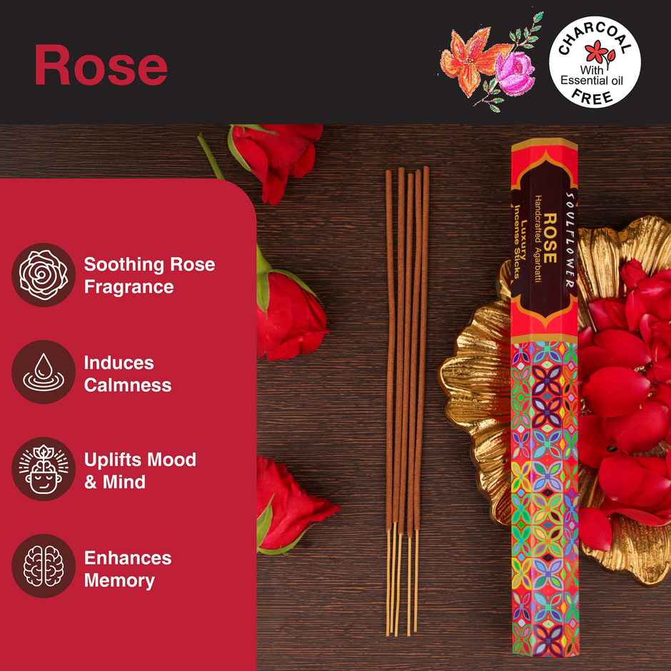 Soulflower Rose Luxury Incense Sticks | 20 Sticks