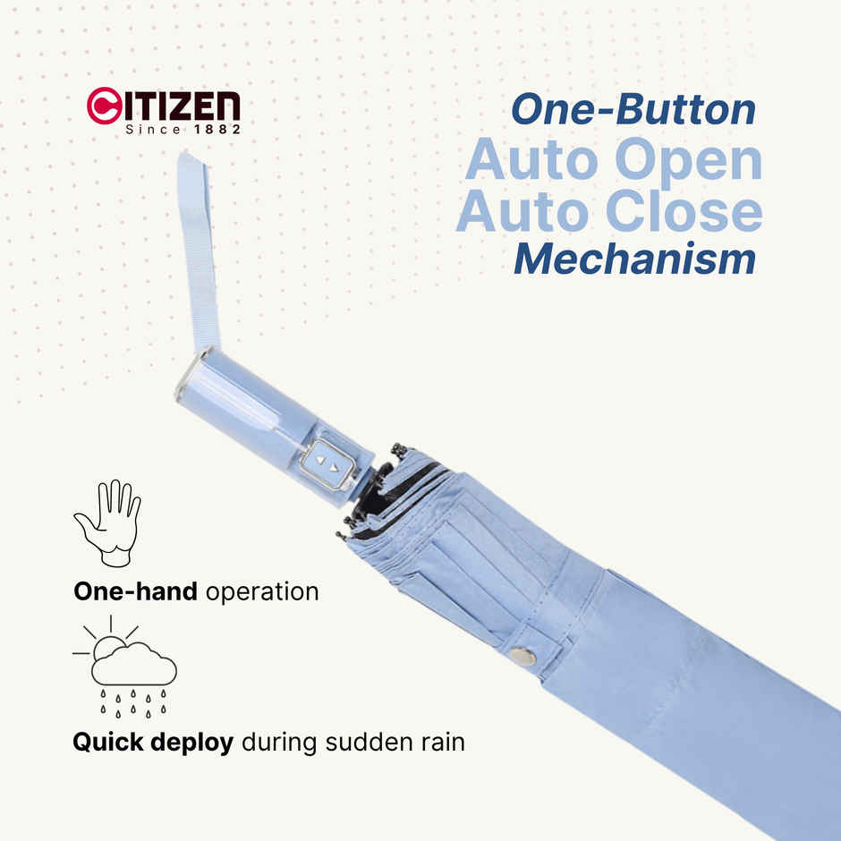 Citizen 23 5x12 3 Fold Auto Open Close Umbrella Glass Handle Baby Blue