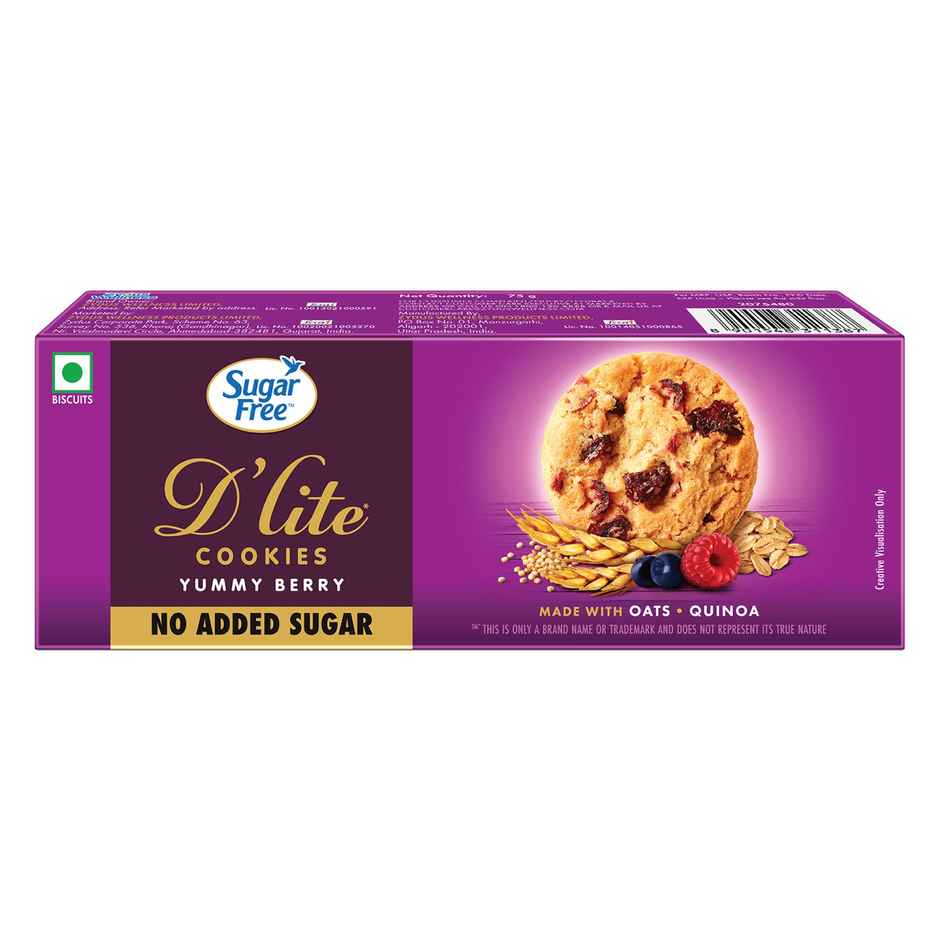 Sugar Free D'lite Yummy Berry Cookies | Zero Added Sugar | Made With Oats & Quinoa