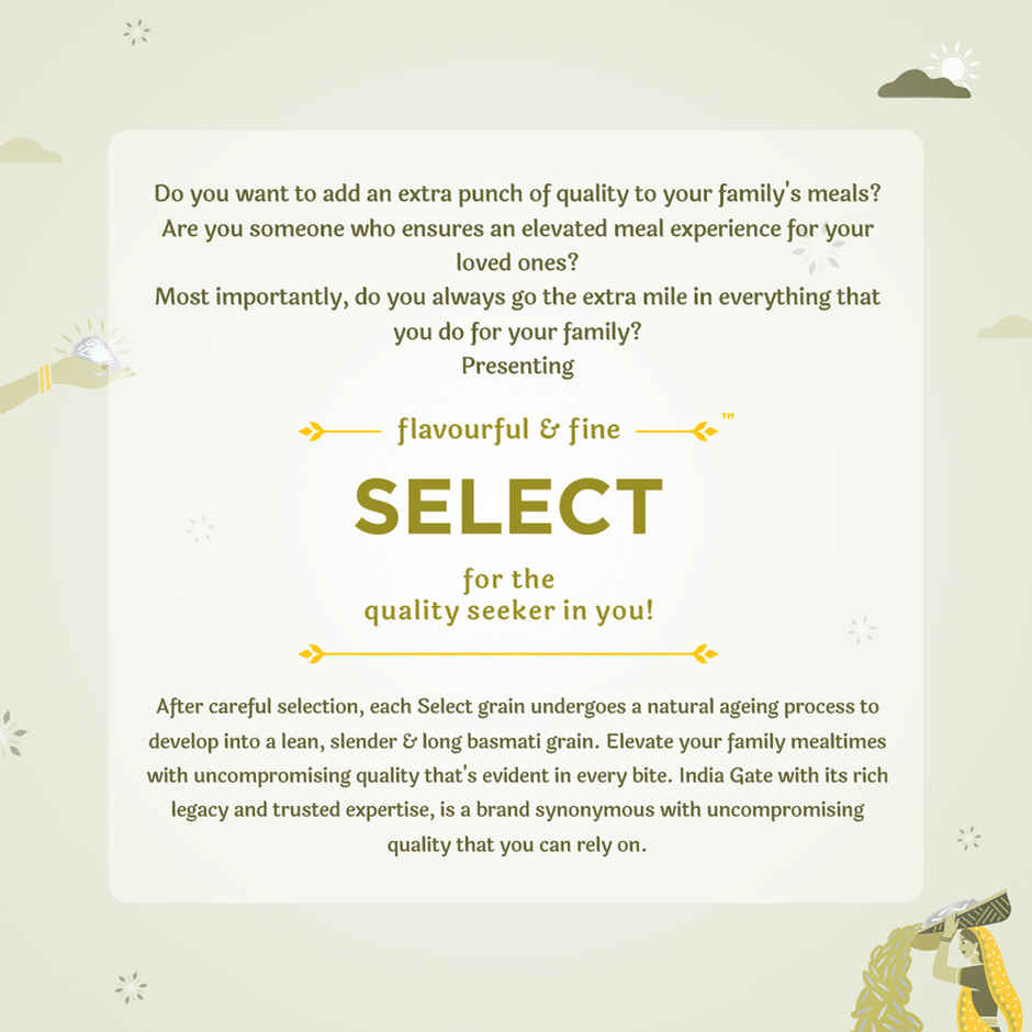 India Gate Flavourful and Fine Select Basmati Rice 1 Kg with Free 200g | Long and Slender Grains