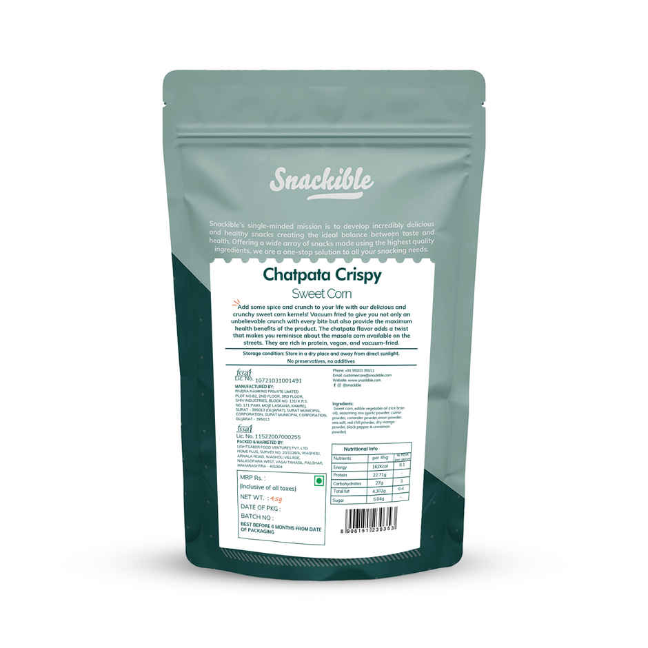 Snackible Chatpata Crispy Sweet Corn | Vacuum Fried, 70% Less Oil, No Palm Oil Combo