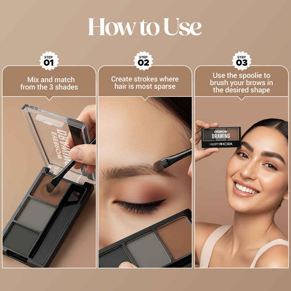 Hilary Rhoda Drawing Eyebrow Palette | Highly Blendable & Waterproof | Shade - 01