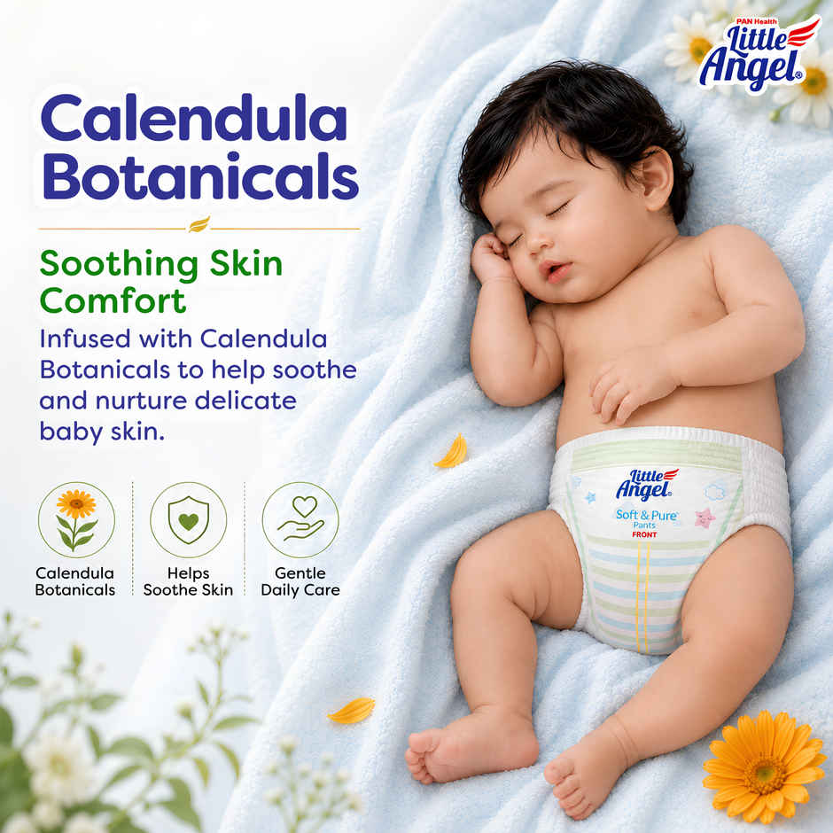 Little Angel Soft Pure Baby Diaper Pants 12 Hours Absorption | Small | 4 to 8 kg