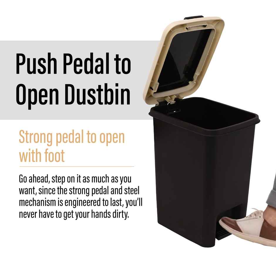 Kuber 7 Liter Spring Lock Dustbin | Kitchen Waste Box | Brown & Cream