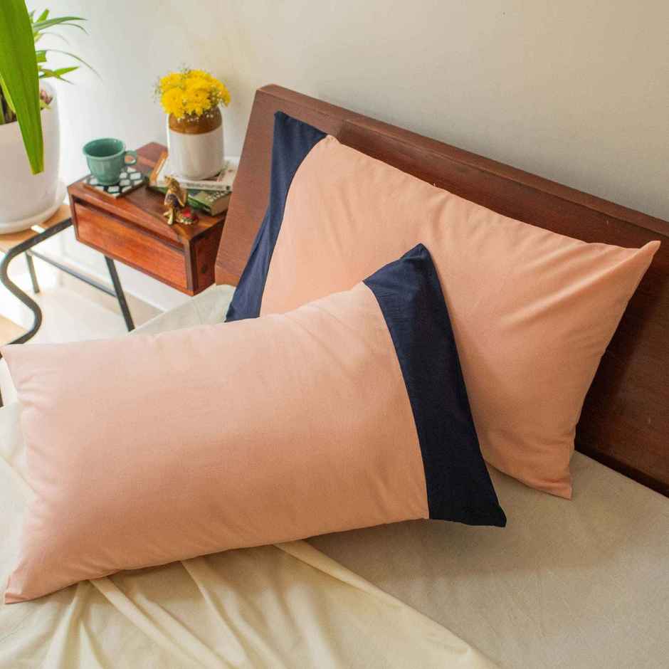 10club Highlight 100% Cotton Pillow Cover, Peach and Blue