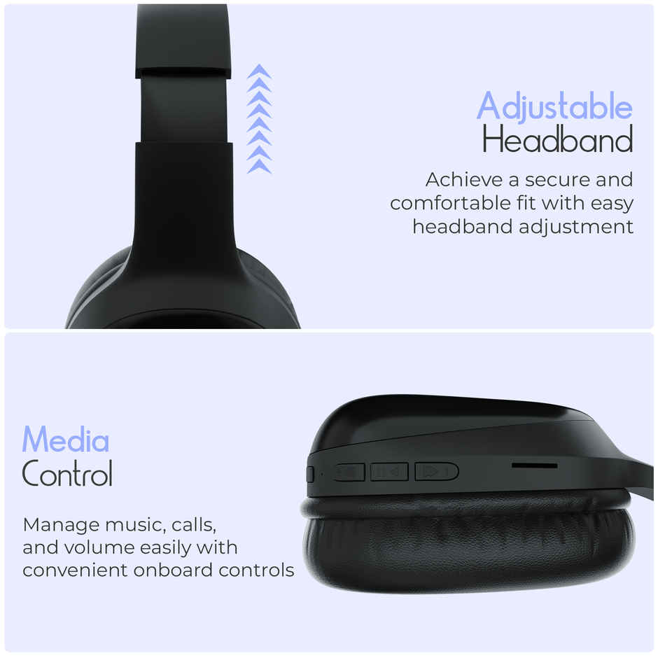 Zebronics Zeb Thunder Pro On-Ear Bluetooth Wireless Headphone With 60 Hrs Playback BT v5.0, 40MM Driver, USB-C Type Charging - Black