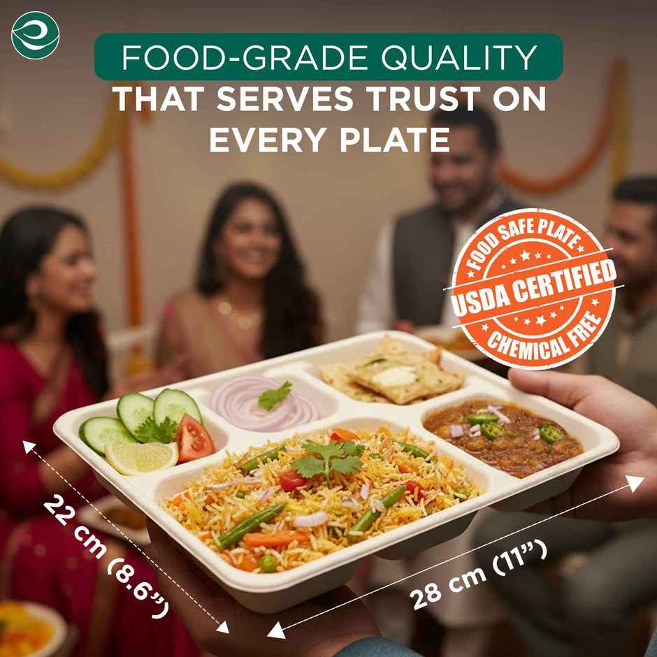 ECO SOUL | Bagasse Disposable Meal Tray/Plates | Square | 5CP | 10 Count