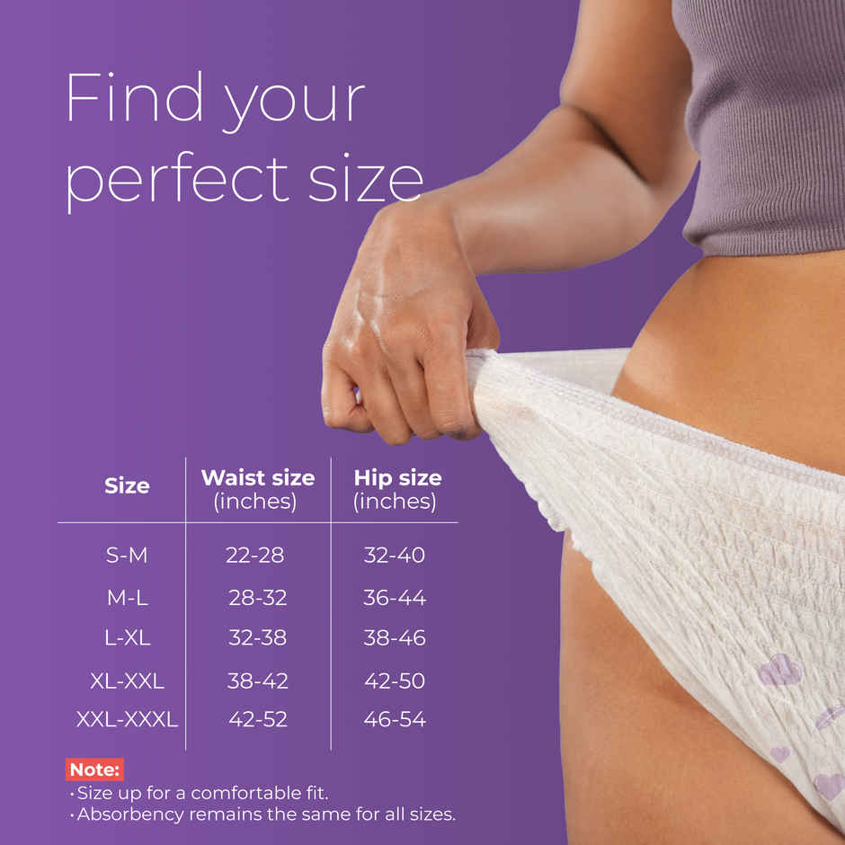 Nua Multi-Size Sanitary Pads With Disposal Cover | 3Xl+, 5Xl, 4L (12pc) & Nua Comfort Disposable Period Panties Xl-Xxl | Ultra-Absorbent | Pack Of 5 Panties (5pc) Combo
