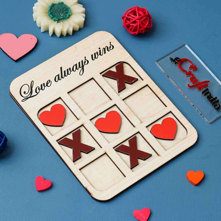 Wooden Love Always Wins Tic Heart Toe Game Board | EcraftIndia