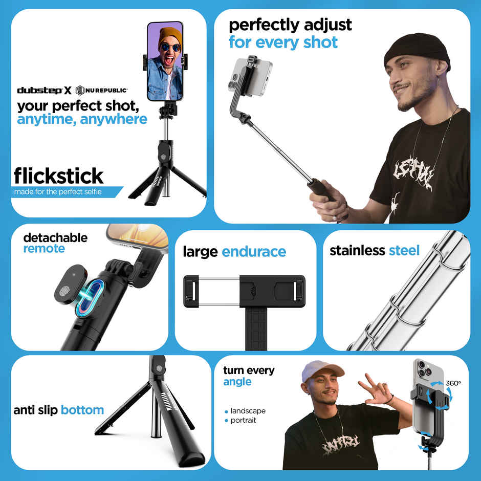 Dubstep Flickstick Smart Selfie Stick (with 360 Degree Rotation, Black)