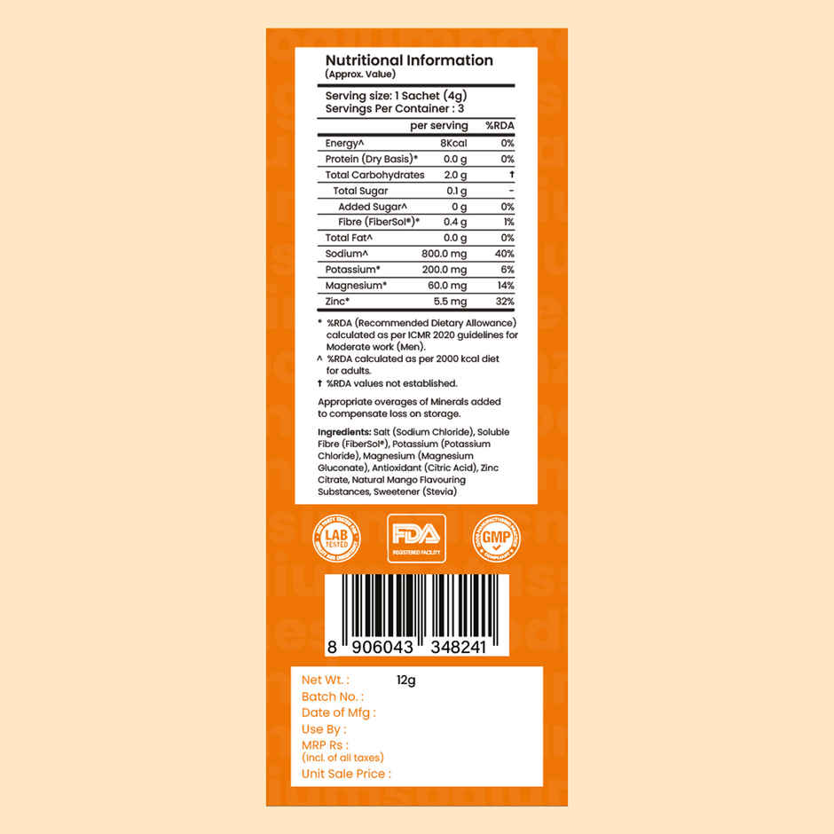 Supply6 Salts | Electrolyte Mix | Sodium, Potassium, Magnesium, Zinc, Fiber | Mango