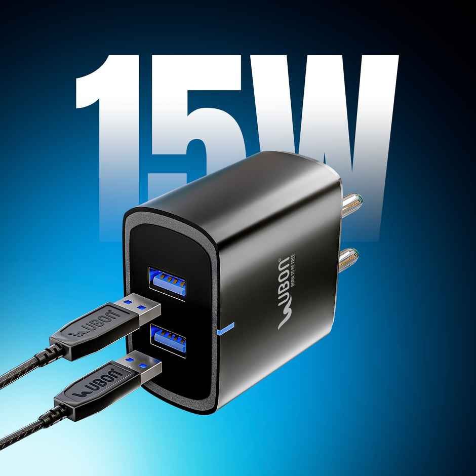 UBON 15W Fast Charging | Dual USB Ports | TYP C Cable Included